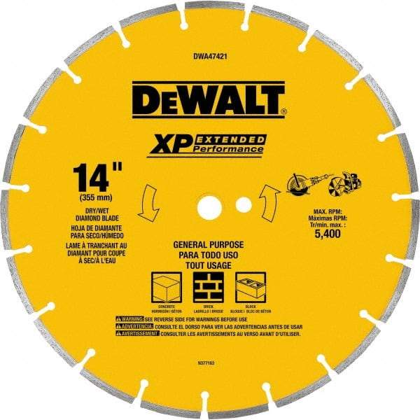 DeWALT - 14" Diam x 1" Hole x 1/2" Thick, I Hardness, Surface Grinding Wheel - Diamond, Type 1, Fine/Extra Fine Grade - Apex Tool & Supply