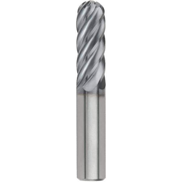 Kennametal - 3/8" Diam, 7/8" LOC, 6 Flute Solid Carbide Ball End Mill - AlTiN Finish, Single End, 2-1/2" OAL, 3/8" Shank Diam, Spiral Flute - Apex Tool & Supply