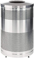 Rubbermaid - 51 Gal Silver Round Decorative Waste Receptacle With Top - Stainless Steel, 902mm High - Apex Tool & Supply
