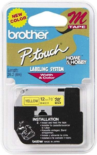Brother - 1/2" Wide, Yellow Tape Cassette - For Label Maker - Apex Tool & Supply