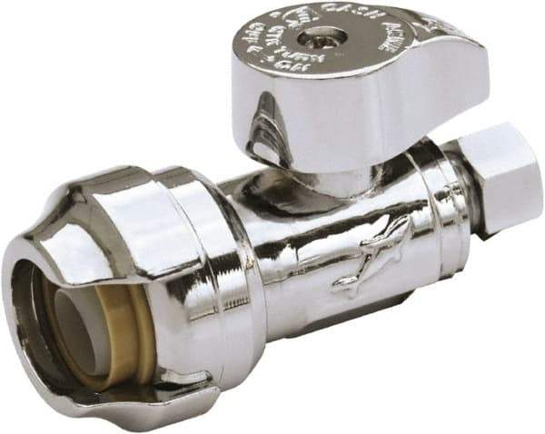 SharkBite - 1/2 & 3/8" Pipe, 200 psi WOG Rating, Brass Stop Valve - Chrome Finished Handle, Push Fit End Connections, For Potable Water Applications - Apex Tool & Supply