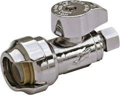 SharkBite - 1/2 & 1/4" Pipe, 200 psi WOG Rating, Brass Stop Valve - Chrome Finished Handle, Push Fit End Connections, For Potable Water Applications - Apex Tool & Supply