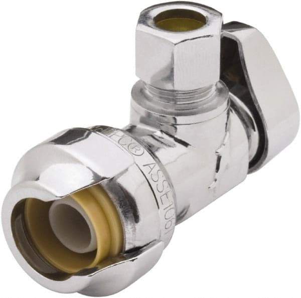 SharkBite - 1/2 & 3/8" Pipe, 200 psi WOG Rating, Brass Angle Stop Valve - Chrome Finished Handle, Push Fit End Connections, For Potable Water Applications - Apex Tool & Supply
