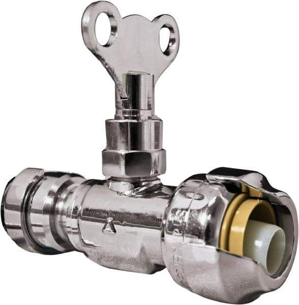 SharkBite - 1/2 & 3/8" Pipe, 200 psi WOG Rating, Brass Stop Valve - Loose Key Handle, Push Fit End Connections, For Potable Water Applications - Apex Tool & Supply