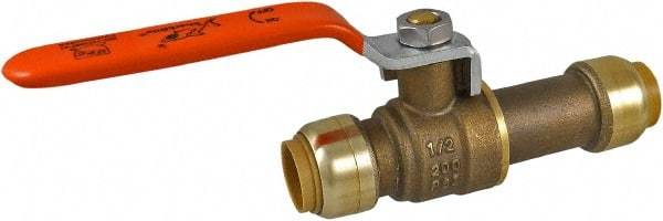 SharkBite - 1/2 x 1/2" Pipe, Standard Port, Brass Standard Ball Valve - Inline - Two Way Flow, Push-to-Connect x Push-to-Connect Ends, Steel Handle, 200 WOG - Apex Tool & Supply