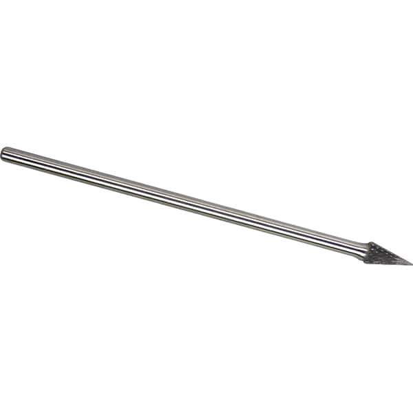 Made in USA - 1/4" Cut Diam, 1/4" Shank Diam, Cone Head Double Cut Burr - Carbide, 3/4" LOC, 6-3/4" OAL - Apex Tool & Supply