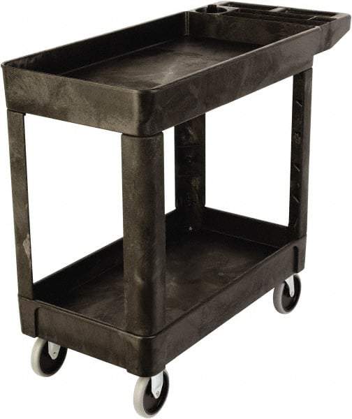 Rubbermaid - 500 Lb Capacity, 18" Wide x 39" Long x 33-1/4" High Standard Utility Cart - 2 Shelf, Plastic, TPR Casters - Apex Tool & Supply