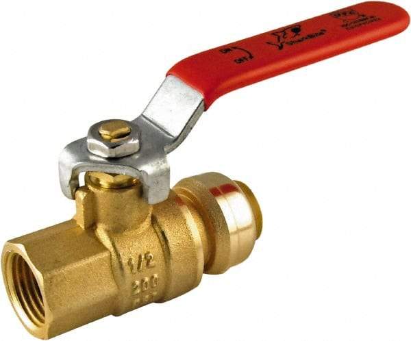 SharkBite - 1 x 1" Pipe, Standard Port, Brass Valve Female Connector Ball Valve - Inline - Two Way Flow, Push-to-Connect x FNPT Ends, Steel Handle, 200 WOG - Apex Tool & Supply