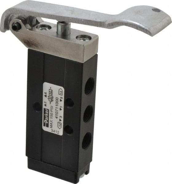 Parker - 0.20 CV Rate, 1/8" NPT Inlet Direct Air 2 Mechanical Spool Valve - 150 Max psi, H, Lever Spring Return - Apex Tool & Supply