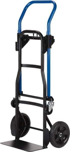 Harper Trucks - 500 Lb Capacity 44" OAH Quick Change Convertible Hand Truck - 14 x 7-1/2" Base Plate, Continuous Handle, Steel, Solid Rubber Swivel Wheels - Apex Tool & Supply