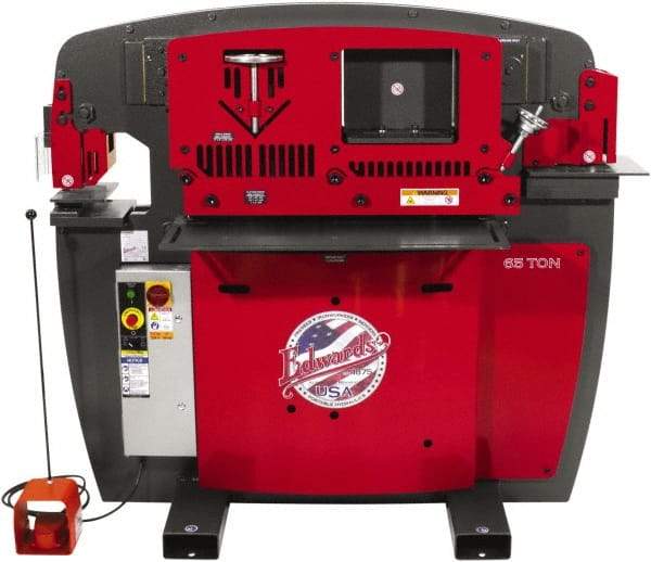 Edwards Manufacturing - 9-3/4" Throat Depth, 65 Ton Punch Pressure, 1-1/16" in 3/4" Punch Capacity Ironworker - 3 Phase, 230 Volts - Apex Tool & Supply