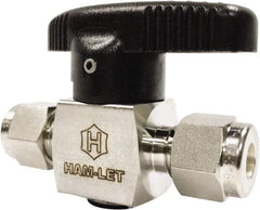 Ham-Let - 1/2" Pipe, 3,000 psi WOG Rating, 316/316L Stainless Steel, Inline, One Way Instrumentation Plug Valve - Wedge Handle, Compression x Compression End Connections, Reinforced PTFE Seal - Apex Tool & Supply
