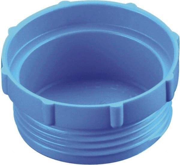 Caplugs - Serrated Round Head, Threaded Plug - 45/64" Long, High-Density Polyethylene, Blue - Apex Tool & Supply