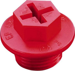 Caplugs - Hex Head with Slot, Threaded Plug - 1.61" OD, 1-1/64" Long, High-Density Polyethylene, Red - Apex Tool & Supply