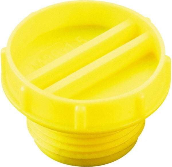 Caplugs - Serrated Round Head with Slot, Threaded Plug - 27.94mm OD, Low-Density Polyethylene, Yellow - Apex Tool & Supply