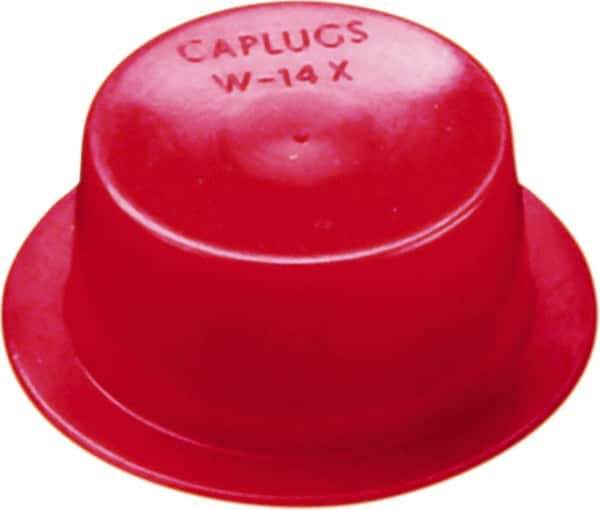 Caplugs - 1.12" ID, Round Head, Tapered Cap/Plug with Flange - 1.67" OD, 5/8" Long, Low-Density Polyethylene, Red - Apex Tool & Supply