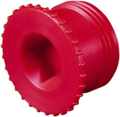 Caplugs - Serrated Round Head, Square Drive, Threaded Plug - 1.56" OD, 31/32" Long, Polypropylene, Red - Apex Tool & Supply