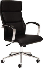 Basyx - 45-3/4" High Executive High Back Leather Chair - 25" Wide x 27-1/2" Deep, Leather Seat, Black - Apex Tool & Supply