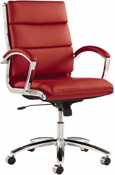 ALERA - 42-1/8" High Mid Back Chair - 24" Wide x 27-1/4" Deep, Leather Seat, Red - Apex Tool & Supply