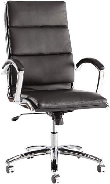 ALERA - 45-1/4" High High Back Chair - 24" Wide x 27-1/4" Deep, Leather Seat, Black - Apex Tool & Supply