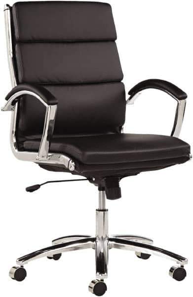 ALERA - 42-1/8" High Mid Back Chair - 24" Wide x 27-1/4" Deep, Leather Seat, Black - Apex Tool & Supply