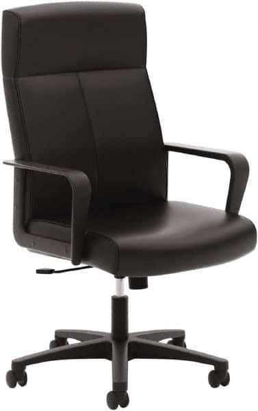 Basyx - 47" High Executive High Back Leather Chair - 25" Wide x 26-1/2" Deep, Soft Leather Seat, Black - Apex Tool & Supply