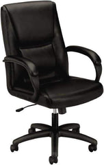 Basyx - 45" High Executive Mid Back Chair - 25" Wide x 39-1/4" Deep, Leather Seat, Black - Apex Tool & Supply