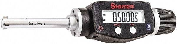 Starrett - 3/8" to 1/2", IP67, Carbide Face Electronic Inside Micrometer - 0.00005" Resolution, 0.00015" Accuracy, 2-1/4" Gage Depth - Apex Tool & Supply