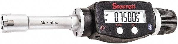 Starrett - 5/8" to 3/4", IP67, Carbide Face Electronic Inside Micrometer - 0.00005" Resolution, 0.00015" Accuracy, 2-3/8" Gage Depth - Apex Tool & Supply