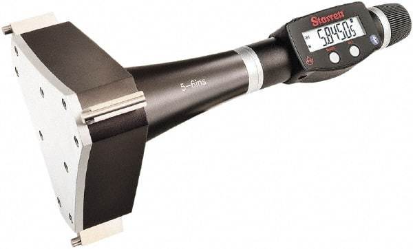 Starrett - 5" to 6", IP67, Carbide Face Electronic Inside Micrometer - 0.00005" Resolution, 0.00025" Accuracy, 4-1/2" Gage Depth - Apex Tool & Supply