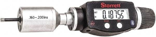 Starrett - 0.16" to 0.2", IP67, Carbide Face Electronic Inside Micrometer - 0.00005" Resolution, 0.00015" Accuracy, 3/4" Gage Depth - Apex Tool & Supply