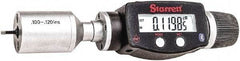 Starrett - 0.1" to 0.12", IP67, Carbide Face Electronic Inside Micrometer - 0.00005" Resolution, 0.00015" Accuracy, 3/8" Gage Depth - Apex Tool & Supply
