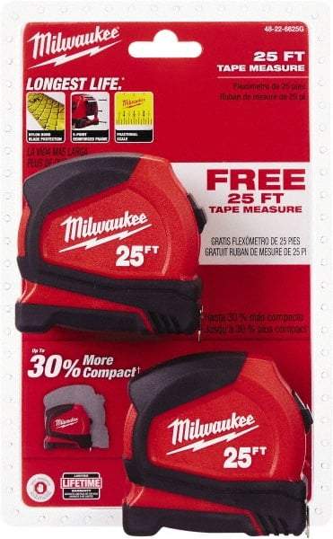 Milwaukee Tool - 25' x 1" Tape Measure - 1/16" Graduation - Apex Tool & Supply