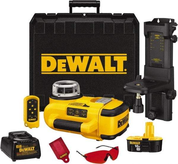DeWALT - 1,500' Measuring Range, 1/8" at 100' Accuracy, Self-Leveling Rotary Laser - ±5° Self Leveling Range, 60, 250 & 600 RPM, 1 Beam, Lithium-Ion Battery Included - Apex Tool & Supply