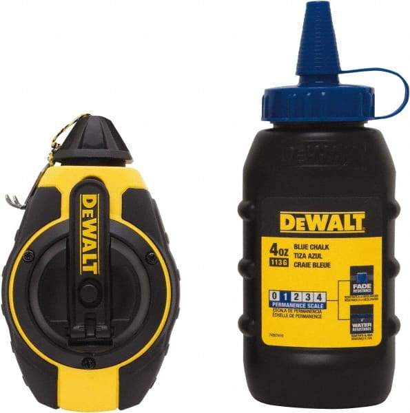 DeWALT - 100' Long Reel & Chalk Set - Yellow & Black, Includes 4 oz Blue Chalk - Apex Tool & Supply
