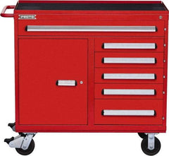 Proto - 6 Drawer Steel Tool Roller Cabinet - 45" Wide x 42-1/2" High x 21-3/8" Deep, Ball Bearing Drawer Slides, Red - Apex Tool & Supply