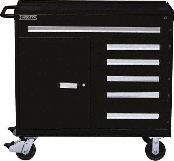 Proto - 6 Drawer Steel Tool Roller Cabinet - 45" Wide x 42-1/2" High x 21-3/8" Deep, Ball Bearing Drawer Slides, Black - Apex Tool & Supply