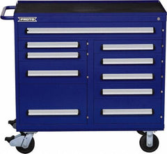 Proto - 10 Drawer Steel Tool Roller Cabinet - 45" Wide x 42-1/2" High x 21-3/8" Deep, Ball Bearing Drawer Slides, Blue - Apex Tool & Supply