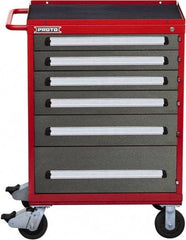 Proto - 6 Drawer Steel Tool Roller Cabinet - 30" Wide x 42-1/2" High x 21-3/8" Deep, Ball Bearing Drawer Slides, Safety Red/Gray - Apex Tool & Supply