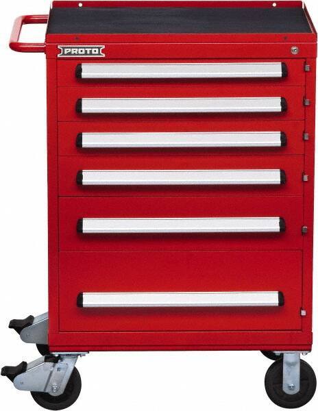 Proto - 6 Drawer Steel Tool Roller Cabinet - 30" Wide x 42-1/2" High x 21-3/8" Deep, Ball Bearing Drawer Slides, Red - Apex Tool & Supply