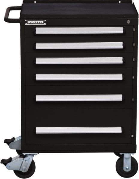 Proto - 6 Drawer Steel Tool Roller Cabinet - 30" Wide x 42-1/2" High x 21-3/8" Deep, Ball Bearing Drawer Slides, Black - Apex Tool & Supply
