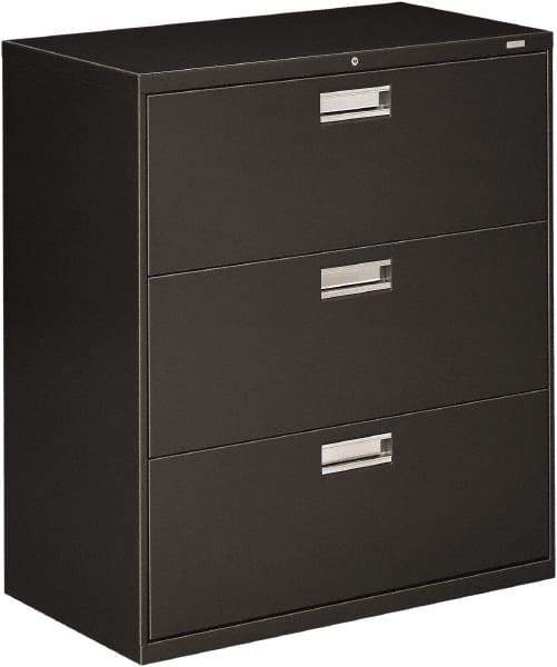 Hon - 36" Wide x 40.88" High x 19-1/4" Deep, 3 Drawer Lateral File - Steel, Charcoal - Apex Tool & Supply