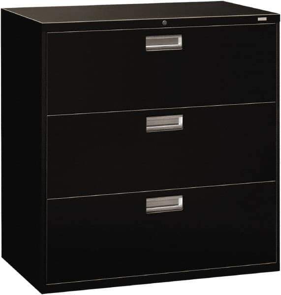 Hon - 42" Wide x 40.88" High x 19-1/4" Deep, 3 Drawer Lateral File - Steel, Black - Apex Tool & Supply