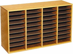 Safco - 39-1/4" Wide x 24" High x 11-3/4" Deep Laminated Compressed Wood Document Organizer - 36 Compartments, Medium Oak, 9" Wide x 2-1/4" High x 11-1/2" Deep Compartment - Apex Tool & Supply