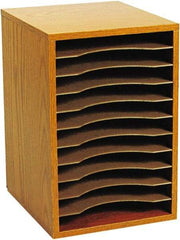 Safco - 10-3/4" Wide x 16" High x 12" Deep Fiberboard, Hardboard & Laminated Compressed Wood Document Organizer - 11 Compartments, Medium Oak, 9-1/2" Wide x 1-1/4" High x 11-5/8" Deep Compartment - Apex Tool & Supply