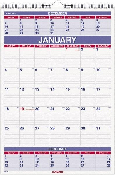 AT-A-GLANCE - 12 Sheet, 8-3/4 x 10", Wall Calendar - White - Apex Tool & Supply