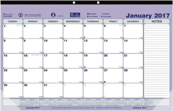 Brownline - 12 Sheet, 6-7/8 x 8-3/4", Desk Pad Calendar - Blue, White & Green - Apex Tool & Supply