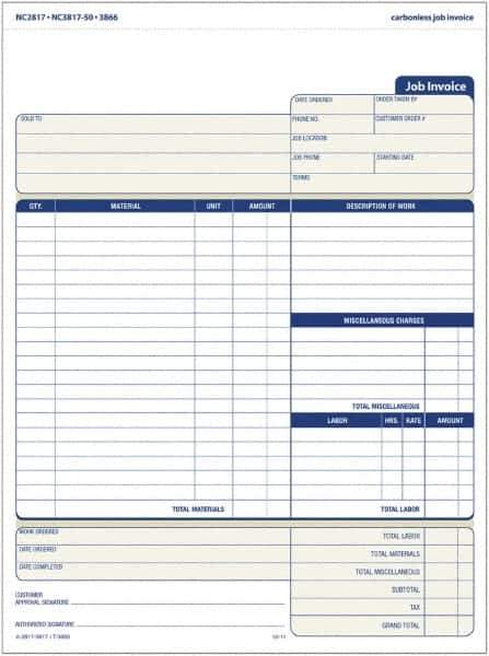 TOPS - 50 Sheet, 4-1/4 x 5-1/2", Invoice Book - Blue & White - Apex Tool & Supply