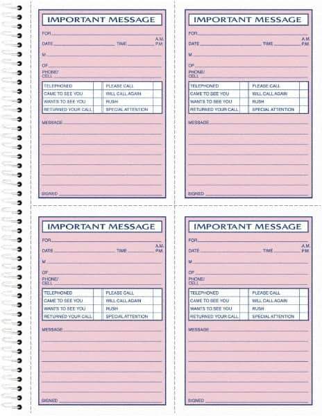 TOPS - 400 Sheet, 8-1/2 x 11-3/4", Telephone Message Book - Pink - Apex Tool & Supply
