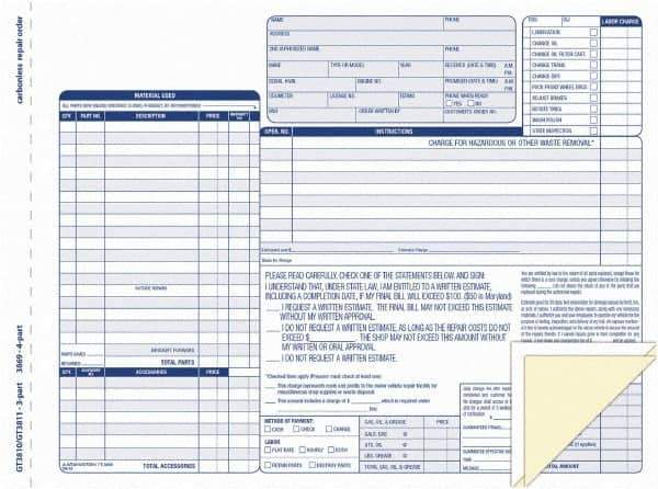 TOPS - 50 Sheet, 8-1/2 x 11-3/4", Order Forms - Blue & White - Apex Tool & Supply